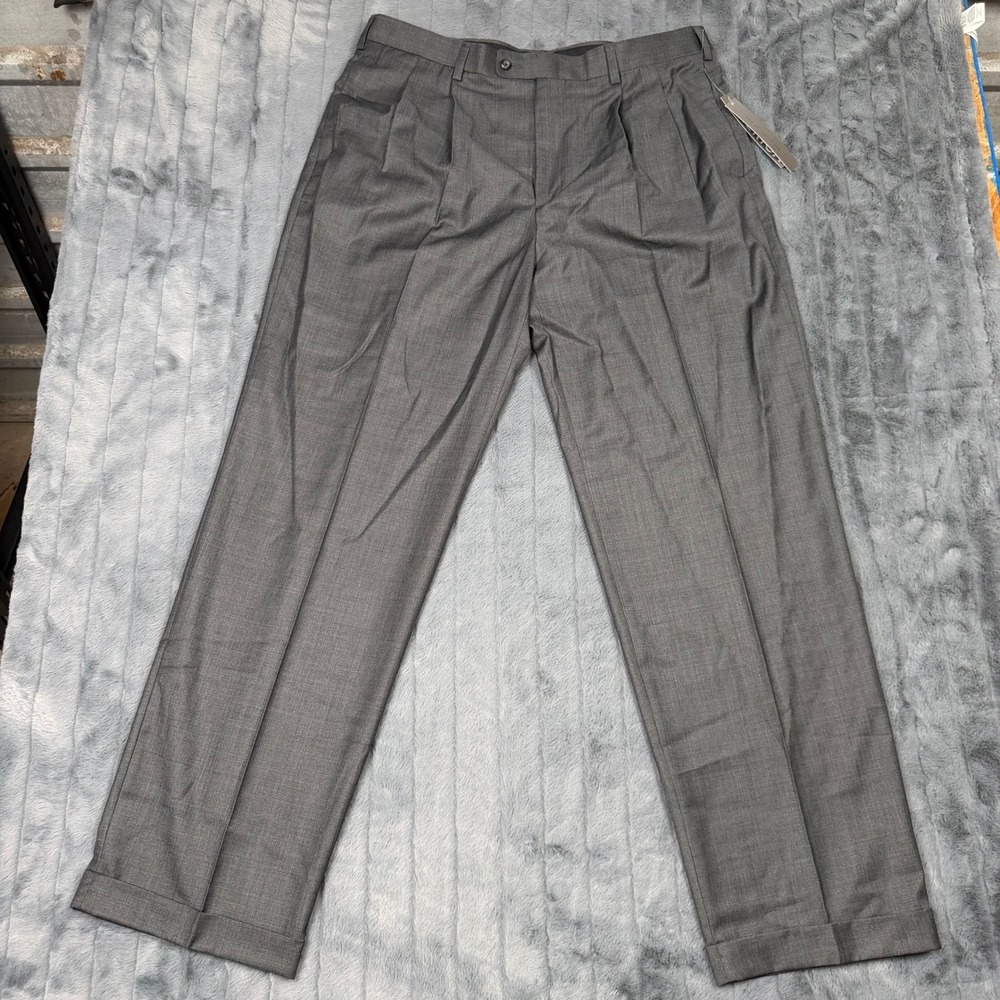 Perry Ellis America Mens Grey Pleated Cuffed Dress Pants 38/34 New 9818